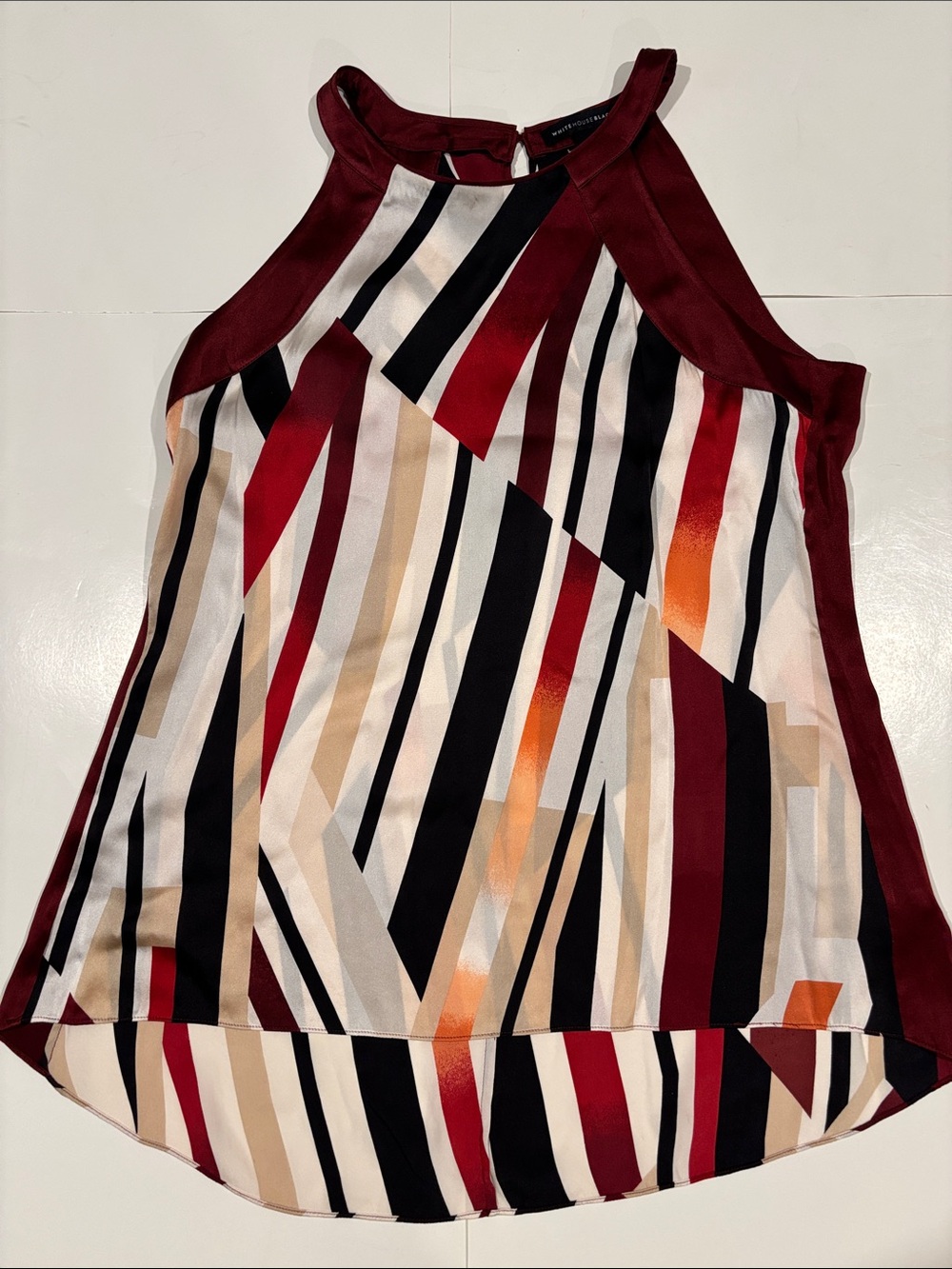 WHBM Burgundy Geometric Silk Halter Neck
Tank Size 6